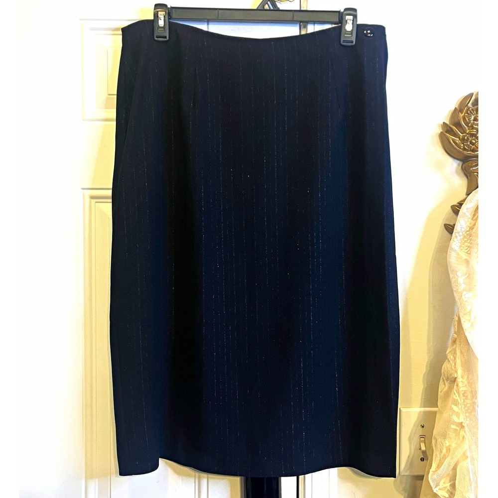 Giorgio Fiorlini Plus Black Pinstripe Knit Pencil Skirt Knee Length 18